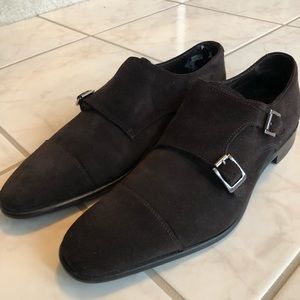 Brown suede men’s double monk strap shoe - size 10